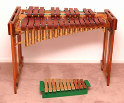 comparison between height and size of small box resonated xylophone and two octave marimba